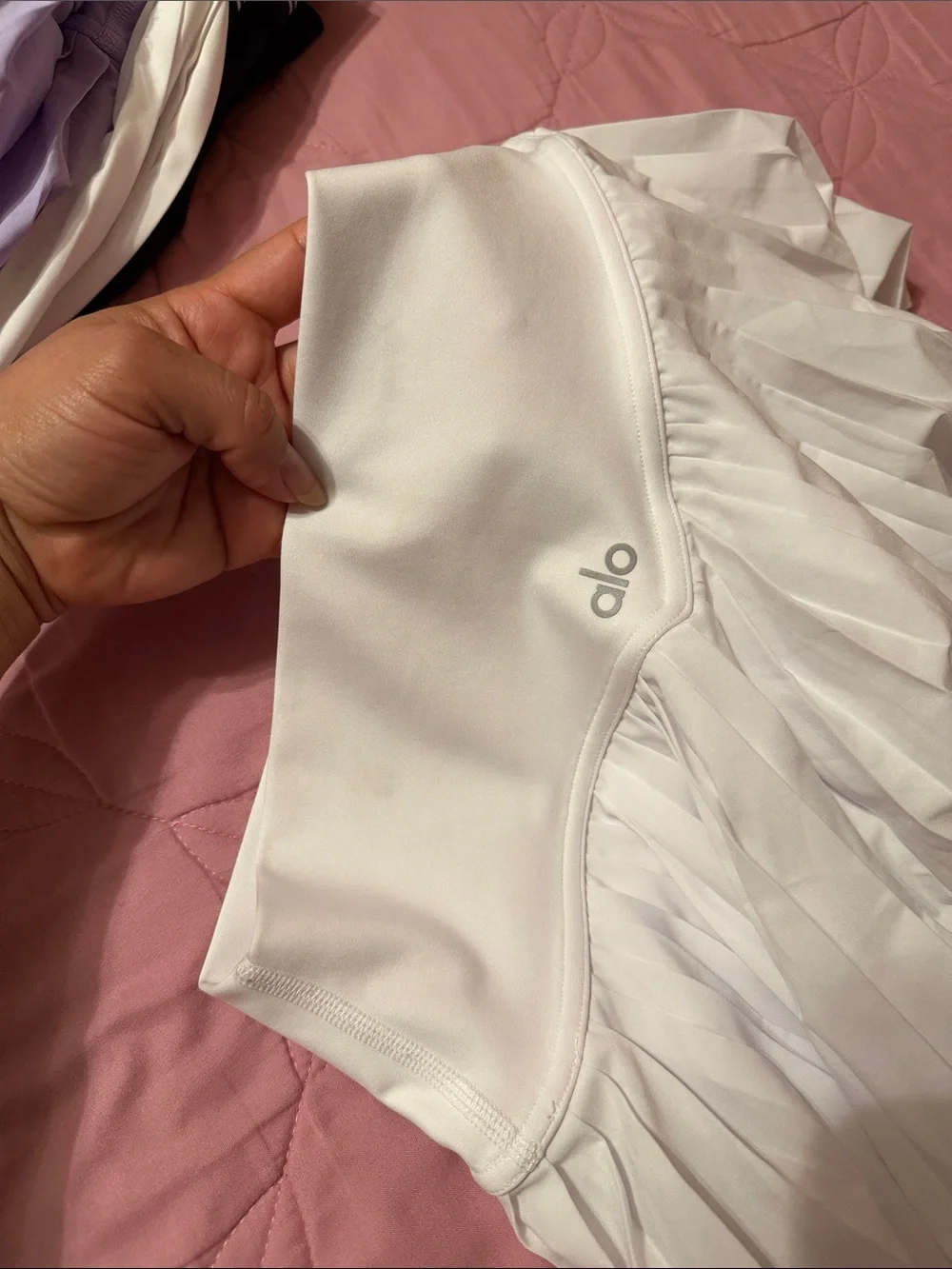 ALO Yoga White Pleated Circle Skater Skirt